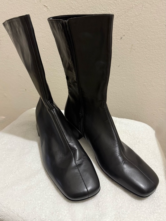 Nine West Shoes - Nine West Black Square-Toe Mid-Calf Heeled Boots